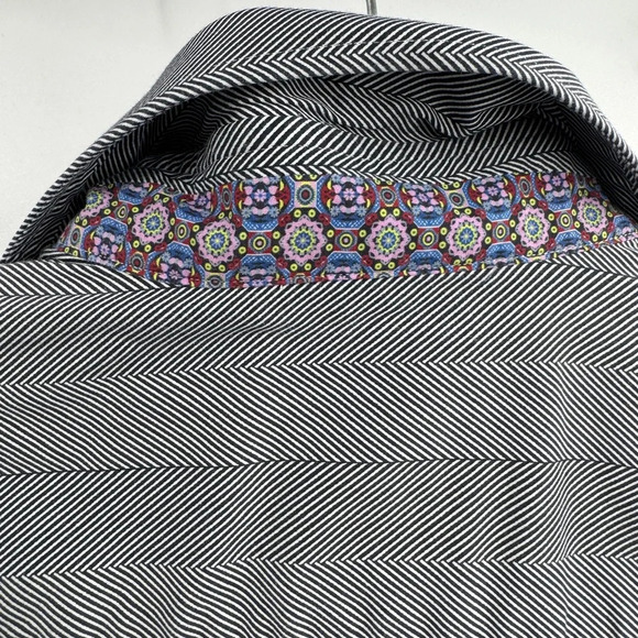 Robert Graham Shirt Mens M/L 16  Gray Stripes Stretch Designer Button Up - Picture 7 of 10